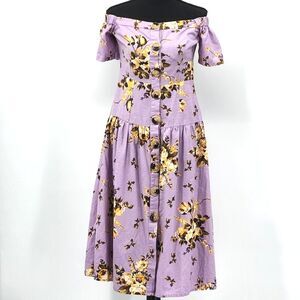 ASOS Off The Shoulder Button Down Purple Floral Print Midi Dress Womens Size 4